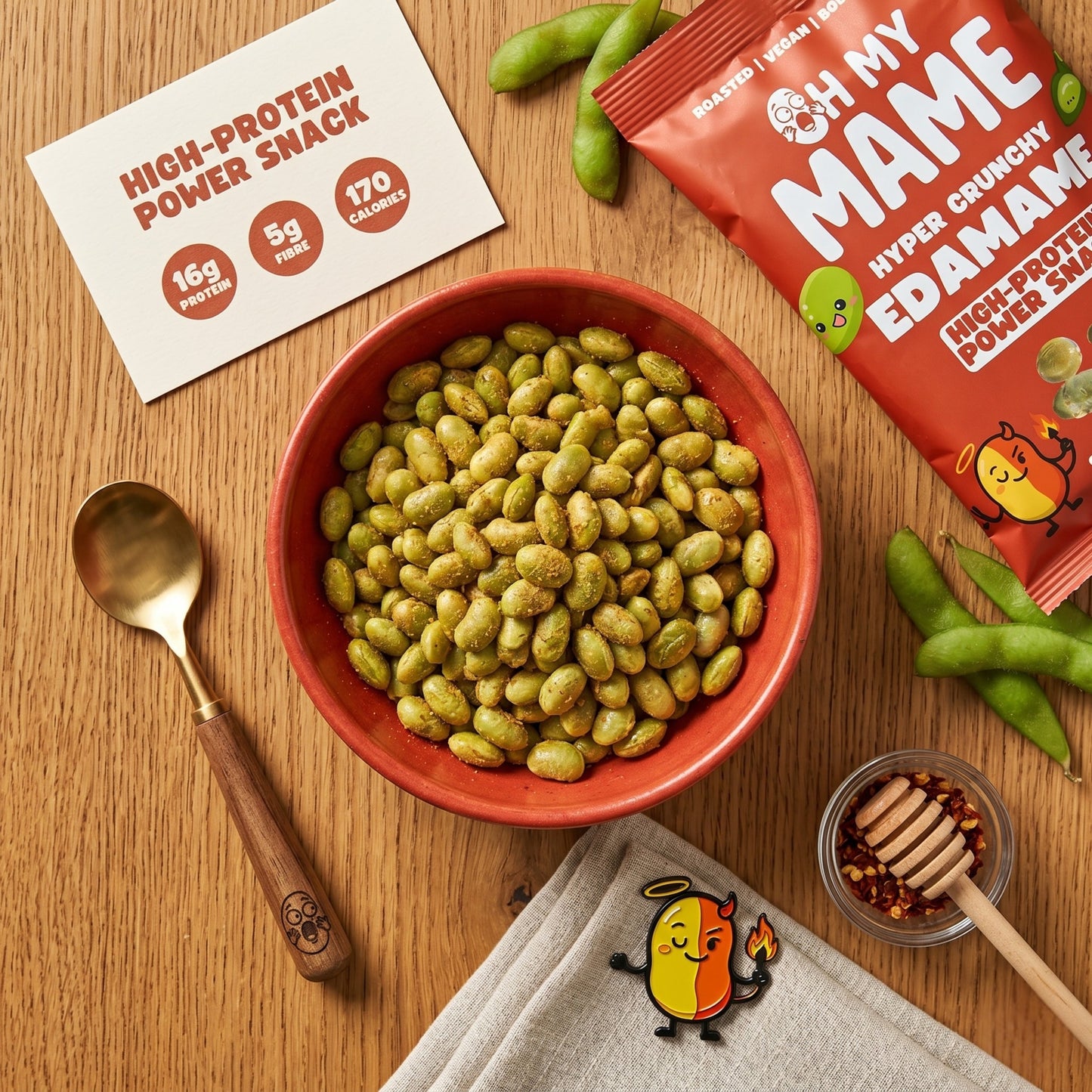 Oh My Mame Sweet Heat Edamame – High-Protein Snack (24-Pack)